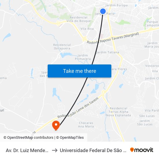 Av. Dr. Luiz Mendes De Almeida, 909 to Universidade Federal De São Carlos - Campus Sorocaba map