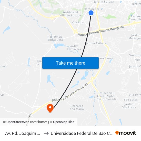 Av. Pd. Joaquim G. Pacheco, 250 to Universidade Federal De São Carlos - Campus Sorocaba map