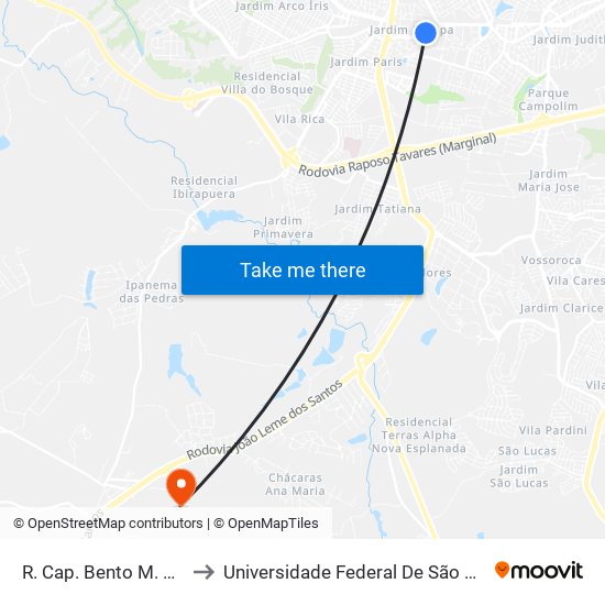 R. Cap. Bento M. Jequitinhonha, Sn to Universidade Federal De São Carlos - Campus Sorocaba map