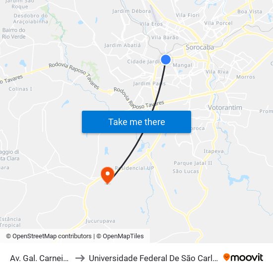 Av. Gal. Carneiro, Nº 1459. to Universidade Federal De São Carlos - Campus Sorocaba map