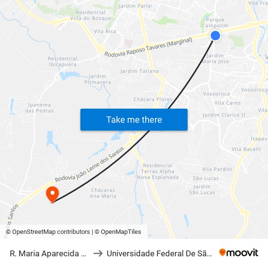 R. Maria Aparecida Pessutti Milego, S/Nº to Universidade Federal De São Carlos - Campus Sorocaba map