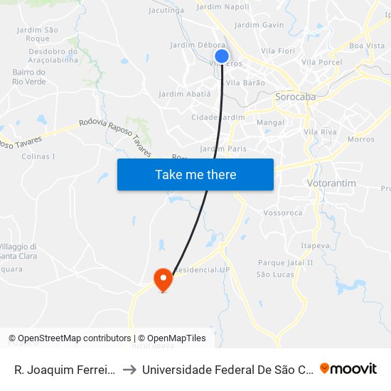 R. Joaquim Ferreira Barbosa, 799 to Universidade Federal De São Carlos - Campus Sorocaba map