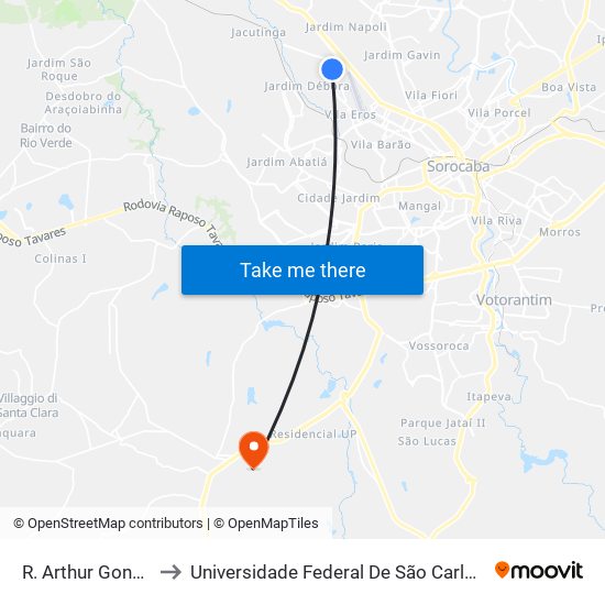 R. Arthur Gonçalves, 391 to Universidade Federal De São Carlos - Campus Sorocaba map
