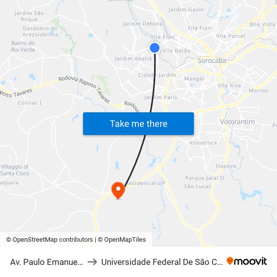 Av. Paulo Emanuel De Almeida, Sn to Universidade Federal De São Carlos - Campus Sorocaba map