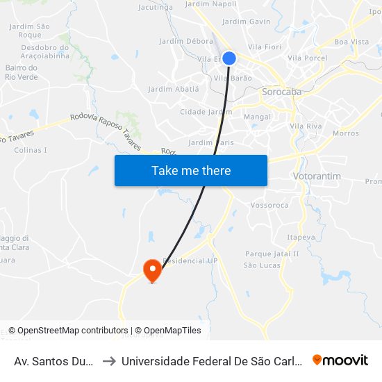 Av. Santos Dumont, 1200 to Universidade Federal De São Carlos - Campus Sorocaba map