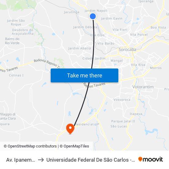 Av. Ipanema, 4000 to Universidade Federal De São Carlos - Campus Sorocaba map
