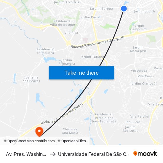 Av. Pres. Washington Luiz, 1971 to Universidade Federal De São Carlos - Campus Sorocaba map