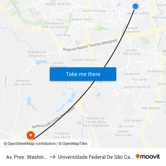 Av. Pres. Washington Luiz, 728 to Universidade Federal De São Carlos - Campus Sorocaba map