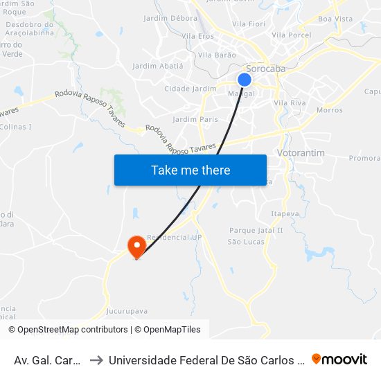 Av. Gal. Carneiro, 46 to Universidade Federal De São Carlos - Campus Sorocaba map