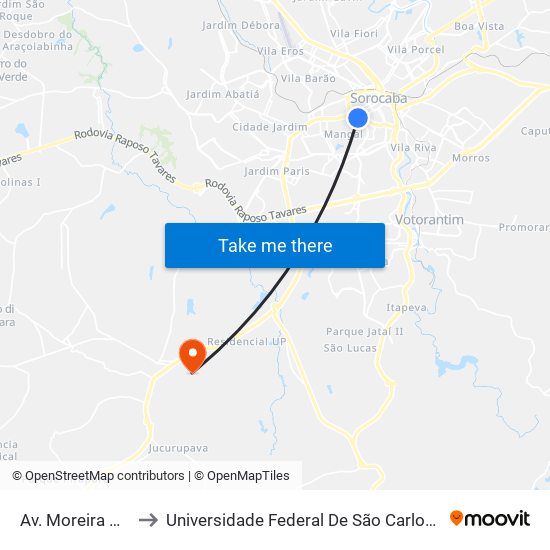 Av. Moreira Cesar, 262 to Universidade Federal De São Carlos - Campus Sorocaba map