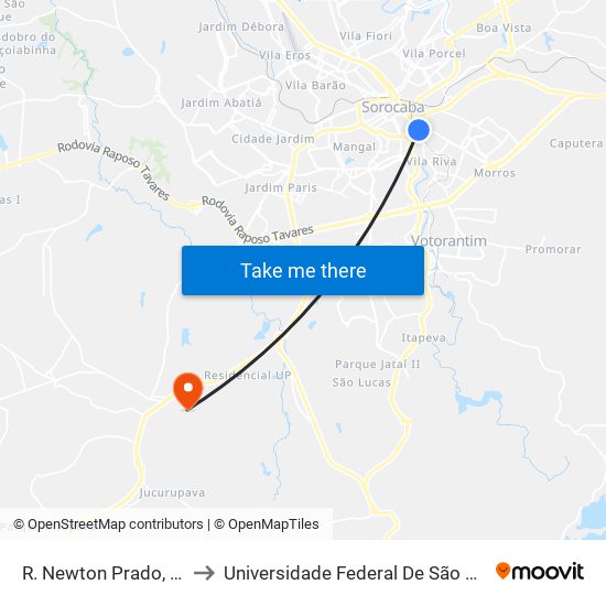 R. Newton Prado, Altura Do Nº 280 to Universidade Federal De São Carlos - Campus Sorocaba map