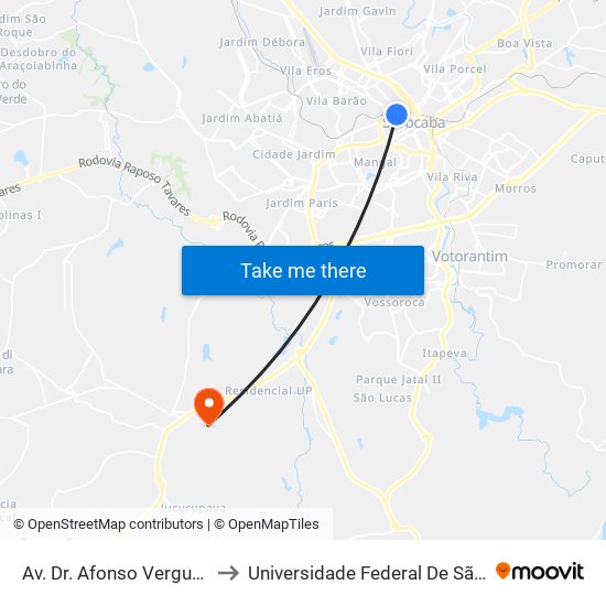 Av. Dr. Afonso Vergueiro, Nº 1.238 ""Cei-16"" to Universidade Federal De São Carlos - Campus Sorocaba map