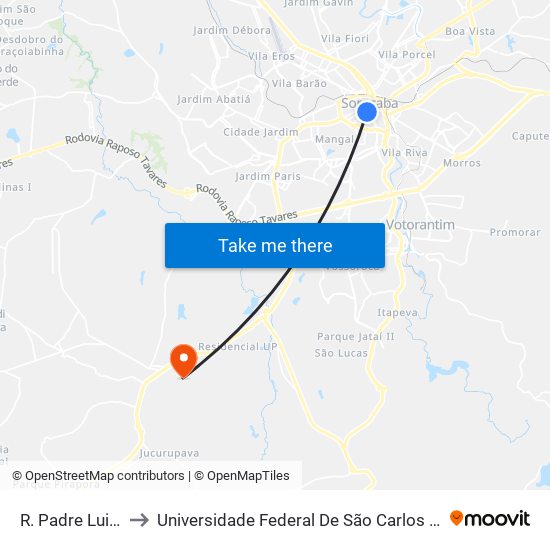 R. Padre Luiz Nº101 to Universidade Federal De São Carlos - Campus Sorocaba map