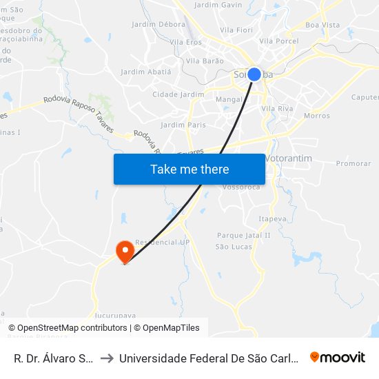 R. Dr. Álvaro Soares, 195 to Universidade Federal De São Carlos - Campus Sorocaba map