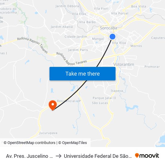 Av. Pres. Juscelino Kubitschek, Nº 214 to Universidade Federal De São Carlos - Campus Sorocaba map