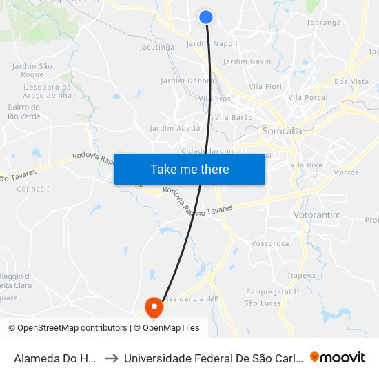 Alameda  Do Horto, Nº 810 to Universidade Federal De São Carlos - Campus Sorocaba map