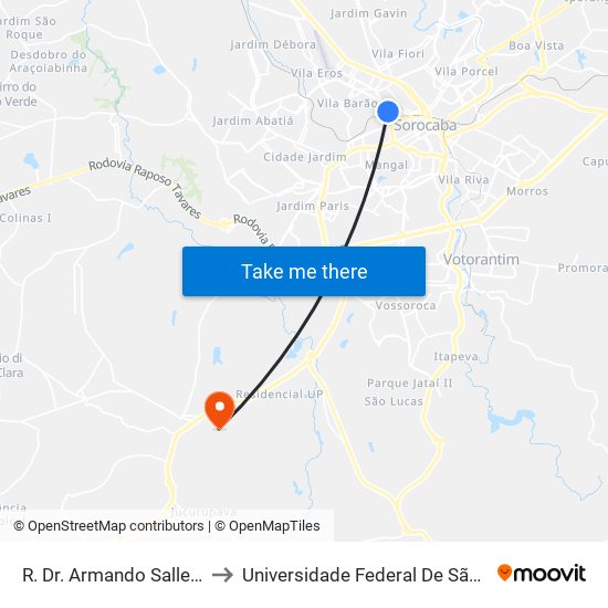 R. Dr. Armando Salles De Oliveira, Nº 275. to Universidade Federal De São Carlos - Campus Sorocaba map
