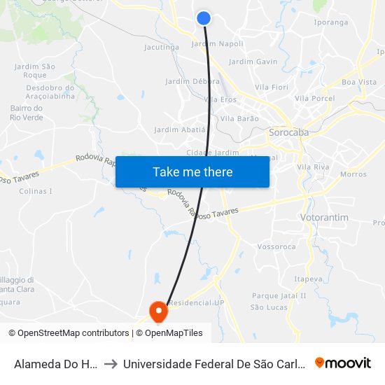 Alameda  Do Horto, Nº 68 to Universidade Federal De São Carlos - Campus Sorocaba map