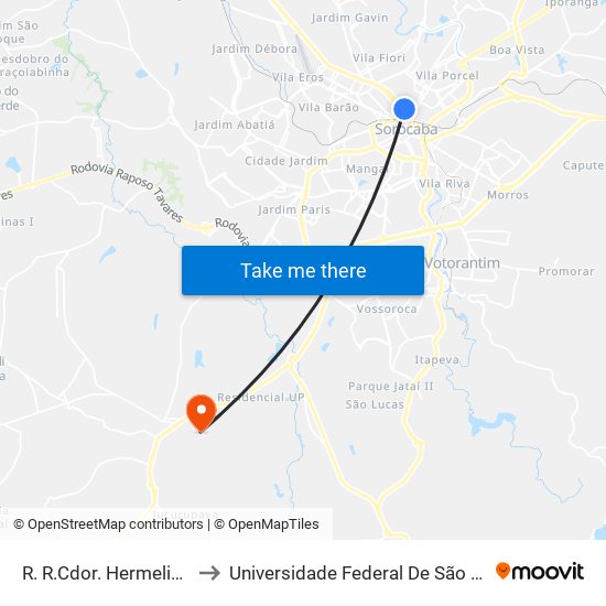 R. R.Cdor. Hermelino Matarazzo, 414 to Universidade Federal De São Carlos - Campus Sorocaba map