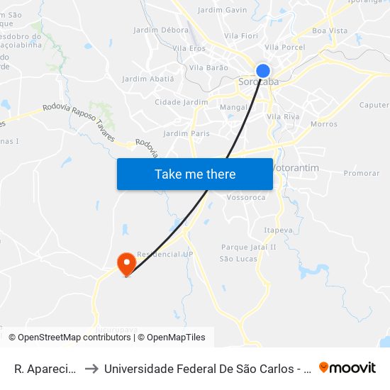 R. Aparecida, 345 to Universidade Federal De São Carlos - Campus Sorocaba map