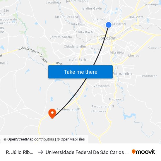 R. Júlio Ribeiro, 589 to Universidade Federal De São Carlos - Campus Sorocaba map