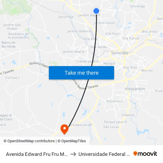 Avenida Edward Fru Fru Marciano Da Silva - Auto Escola Conquista to Universidade Federal De São Carlos - Campus Sorocaba map