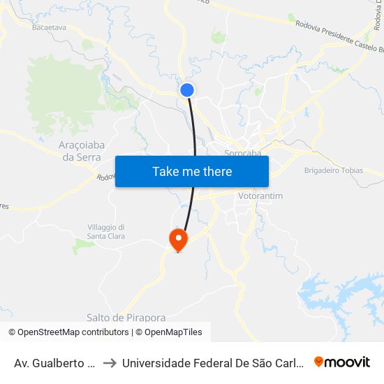 Av. Gualberto Moreira, Sn to Universidade Federal De São Carlos - Campus Sorocaba map