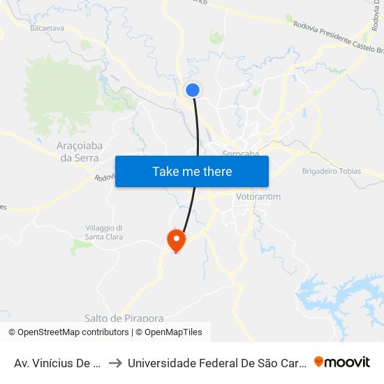 Av. Vinícius De Moraes, 580 to Universidade Federal De São Carlos - Campus Sorocaba map