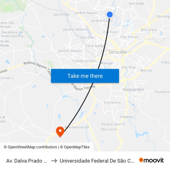Av. Dalva Prado Marcondes, Sn to Universidade Federal De São Carlos - Campus Sorocaba map