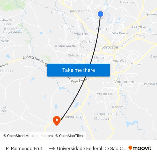 R. Raimundo Frutuoso Silva, 1021 to Universidade Federal De São Carlos - Campus Sorocaba map