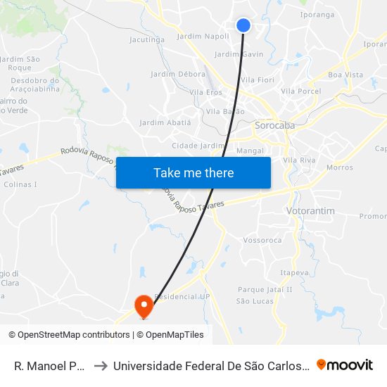 R. Manoel Peres, 115 to Universidade Federal De São Carlos - Campus Sorocaba map