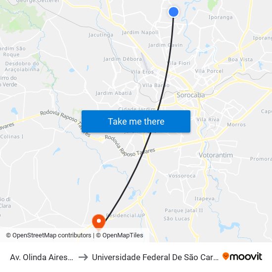 Av. Olinda Aires Paulete, 957 to Universidade Federal De São Carlos - Campus Sorocaba map