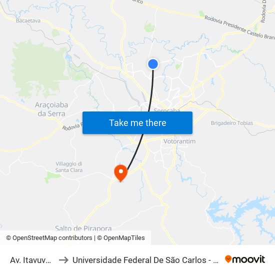 Av. Itavuvú, 5648 to Universidade Federal De São Carlos - Campus Sorocaba map