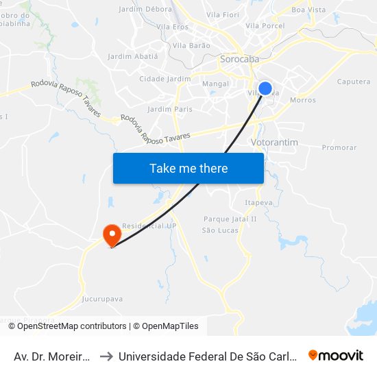 Av. Dr. Moreira Salles, Sn to Universidade Federal De São Carlos - Campus Sorocaba map