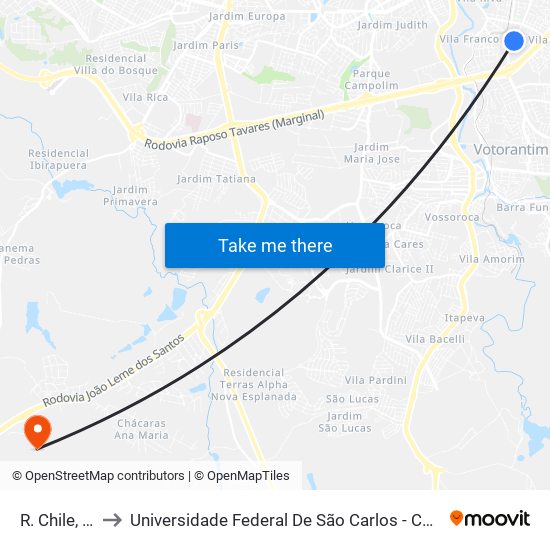 R. Chile, 1177 to Universidade Federal De São Carlos - Campus Sorocaba map