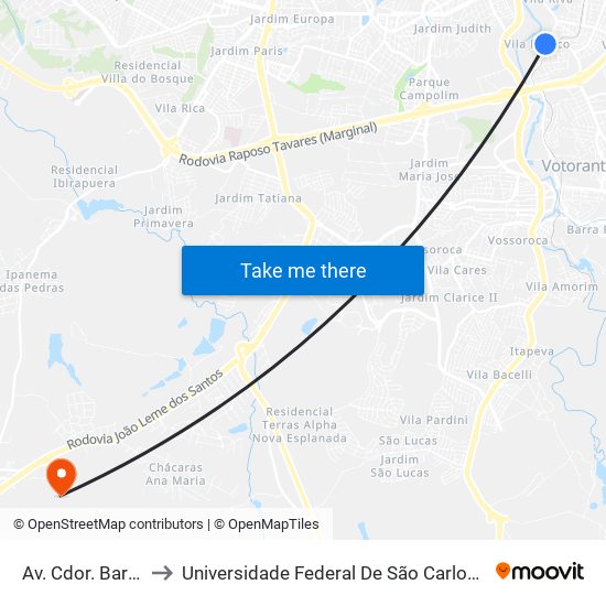 Av. Cdor. Barbero, 263 to Universidade Federal De São Carlos - Campus Sorocaba map