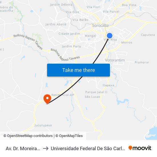 Av. Dr. Moreira Salles, 260 to Universidade Federal De São Carlos - Campus Sorocaba map