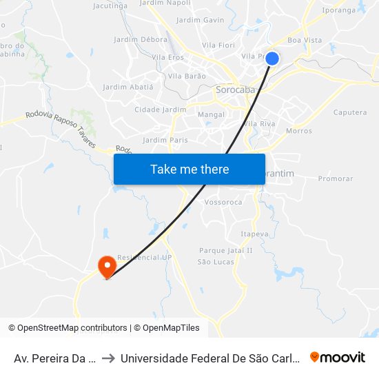 Av. Pereira Da Silva, 1867 to Universidade Federal De São Carlos - Campus Sorocaba map