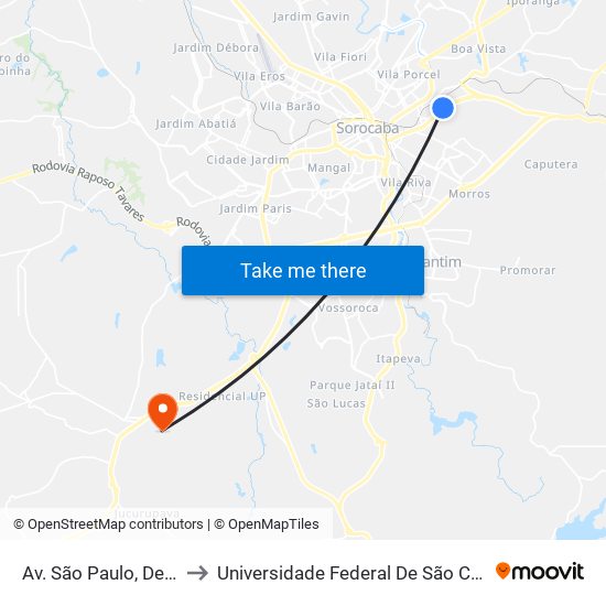 Av. São Paulo, Defronte Nº 1968 to Universidade Federal De São Carlos - Campus Sorocaba map