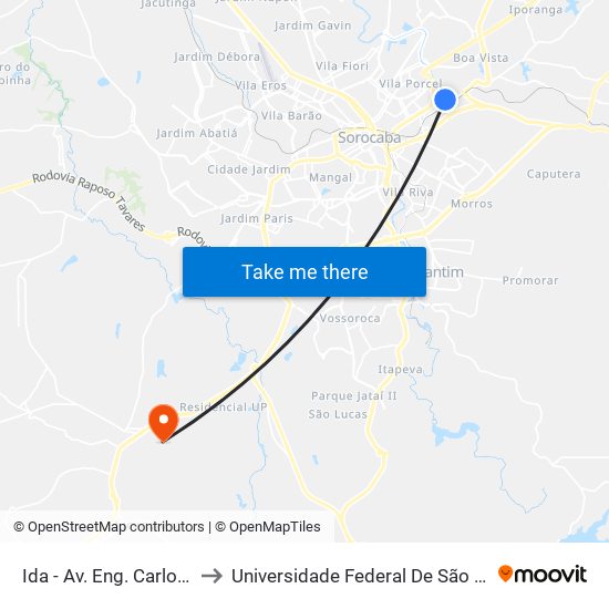 Ida - Av. Eng. Carlos R. Mendes, 1009 to Universidade Federal De São Carlos - Campus Sorocaba map