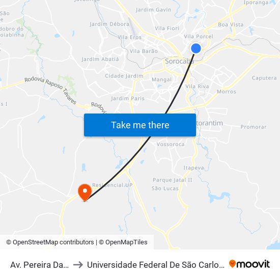 Av. Pereira Da Silva, 797 to Universidade Federal De São Carlos - Campus Sorocaba map