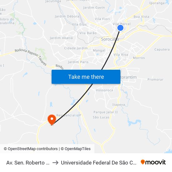 Av. Sen. Roberto Simonsen, 470 to Universidade Federal De São Carlos - Campus Sorocaba map