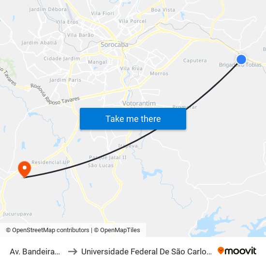 Av. Bandeirantes, 3790 to Universidade Federal De São Carlos - Campus Sorocaba map