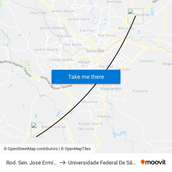 Rod. Sen. José Ermírio De Moraes , Km 3 to Universidade Federal De São Carlos - Campus Sorocaba map