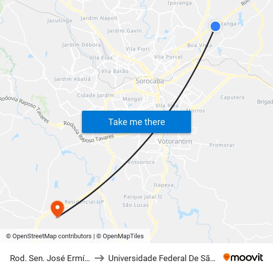 Rod. Sen. José Ermírio De Moraes , Km 3 to Universidade Federal De São Carlos - Campus Sorocaba map