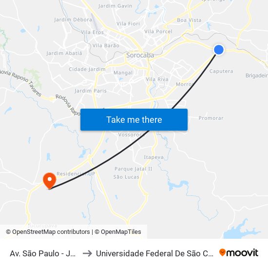 Av. São Paulo - João Salerno , Sn to Universidade Federal De São Carlos - Campus Sorocaba map