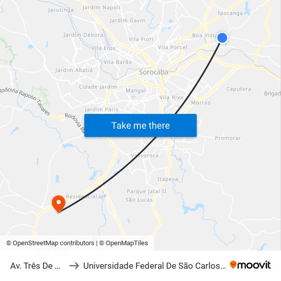 Av. Três De Março, Sn to Universidade Federal De São Carlos - Campus Sorocaba map