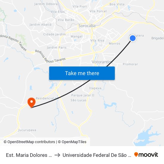 Est. Maria Dolores Piaia Lorato, 2801 to Universidade Federal De São Carlos - Campus Sorocaba map