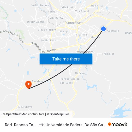 Rod. Raposo Tavares, Km94,5 to Universidade Federal De São Carlos - Campus Sorocaba map