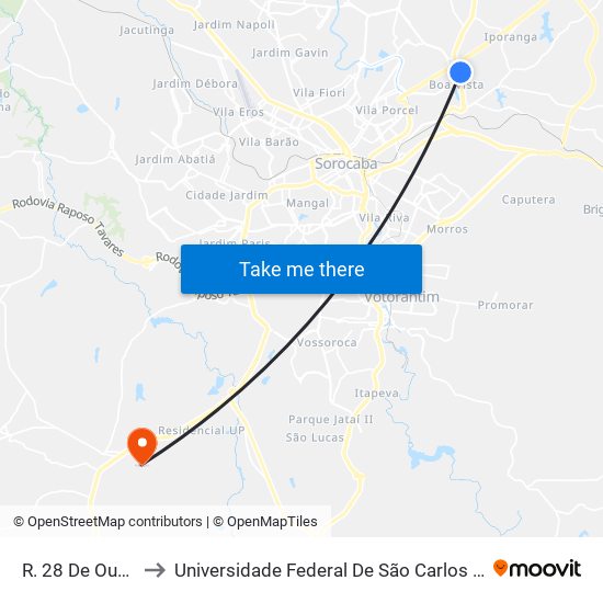 R. 28 De Outubro, Sn to Universidade Federal De São Carlos - Campus Sorocaba map